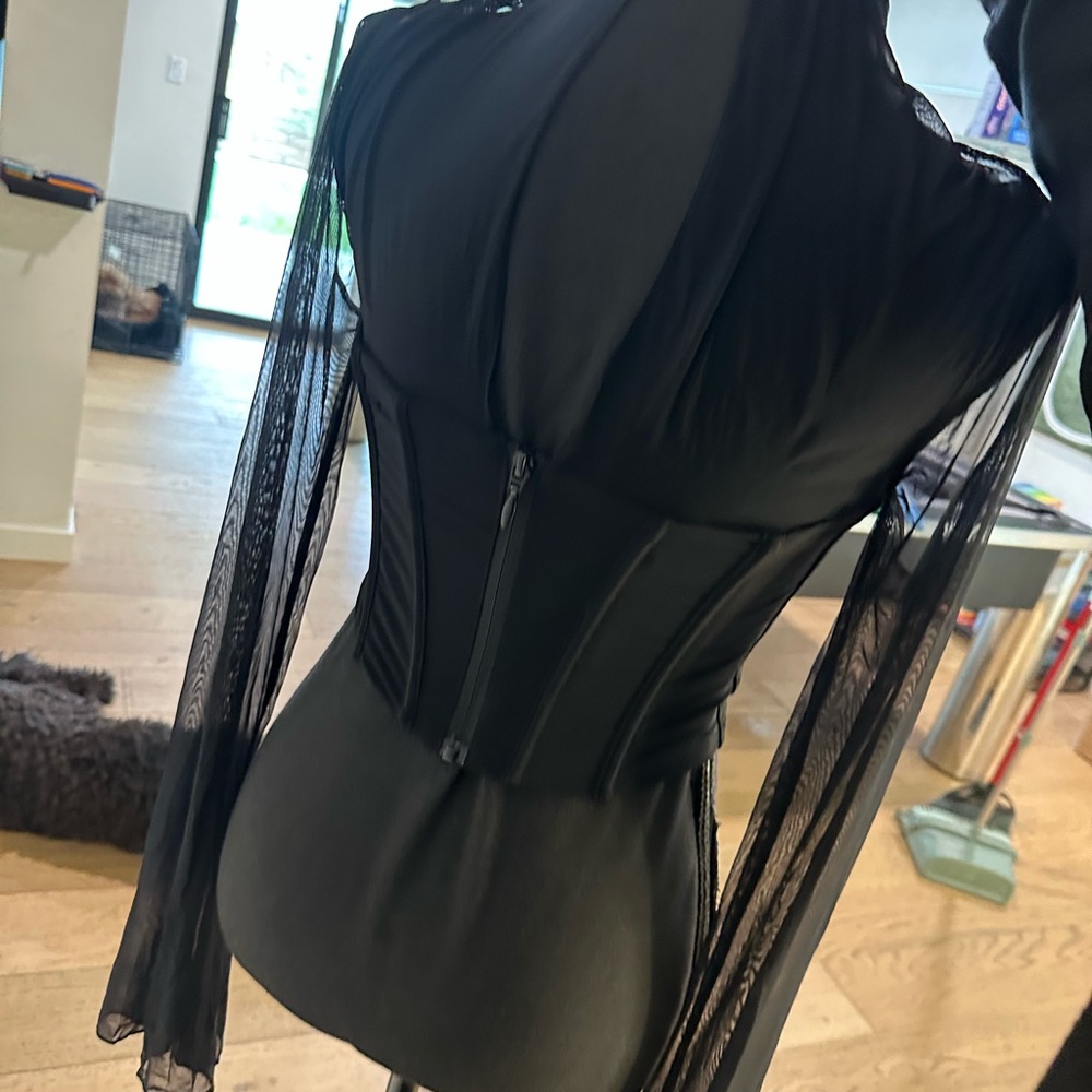 House of CB Black Corset Top with Sheer Sleeves - Picture 3 of 5